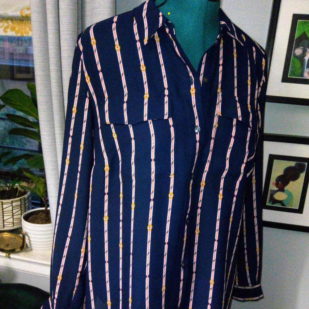 Natuical Striped Collared Blouse by Charter Club Sz Large NWT - Picture 14 of 15